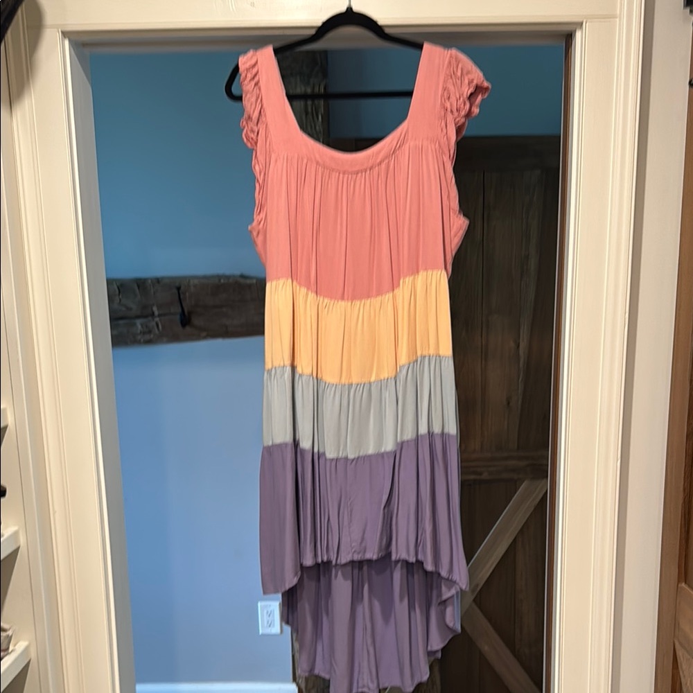 Pink and Yellow High-Low Tiered Sundress